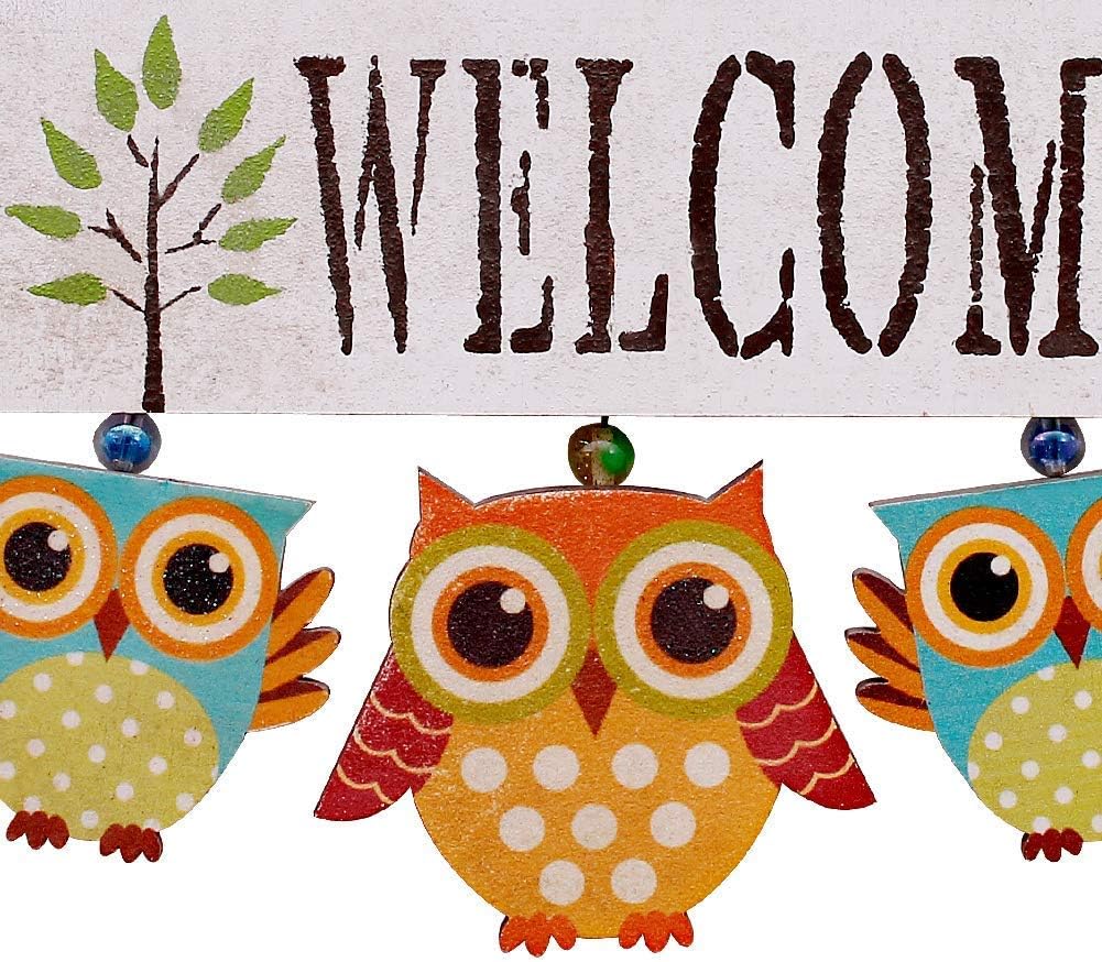 Owl Welcome Sign Hanging Door Decoration - Wood Wall Hanging Sign for Home Porch Fall Halloween Decor