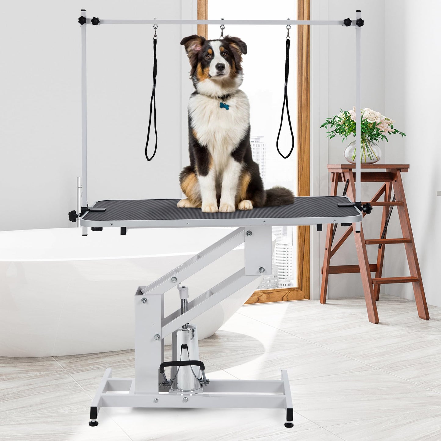 43.3-Inch Large Desktop Hydraulic Pet Grooming Table for Large Dogs with 350 LBS Loading Capacity - Heavy Duty Professional Dog Grooming Table with Non-Slip Desktop and 3 Adjsutable Nooses