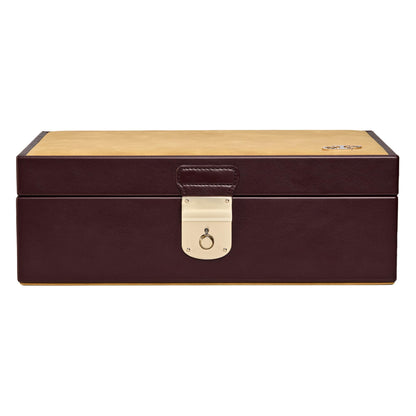 WOLF Philipp Watch and Jewelry Lifestyle Box, Chestnut - Watch Cuff, Cufflink/Ring Tray, Stationery Storage - Ultra-Suede LusterLoc Lining