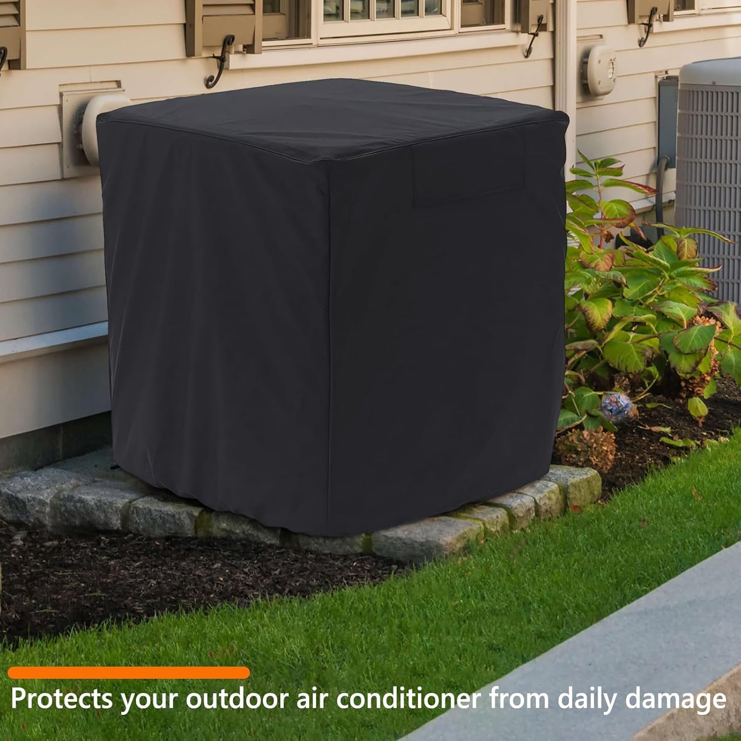 STARTWO Air Conditioner Cover for Outside Units, Durable Waterproof Square AC Cover with Windproof Buckles, Black