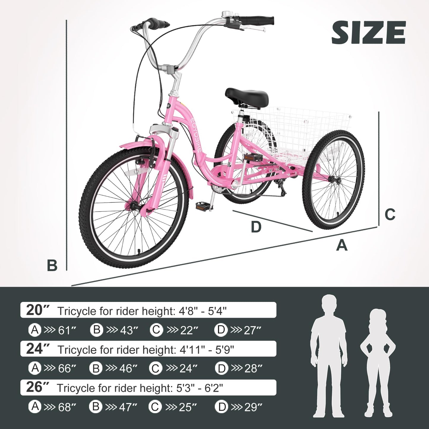 H&ZT Adult Tricycle, 3 Wheeled Bike, Trike Cruiser Bike, with 7-Speed Gear, Parking Brake Handle, Low Step, Large Rear Basket, Elderly Friendly, for Men, Women, and Teens