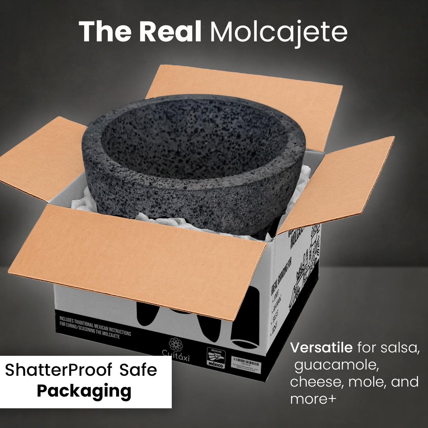 The Original Molcajete Mexicano Volcanic Rock Handmade of Authentic Lava Rock in Mexico - Molcajete de Piedra volcanica - Molcajete Mortar Pestle Bowl - Volcanic Rock Guacamole Maker