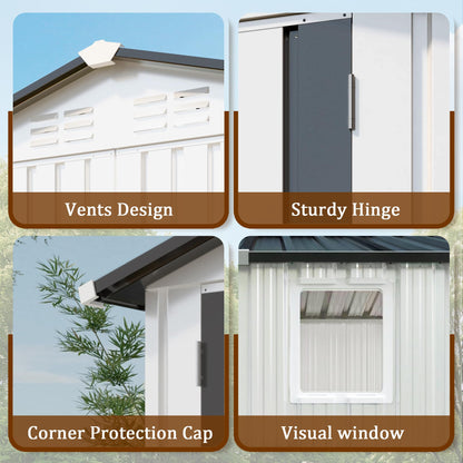 Vigo huseeo 8x5.7x6FT Storage Shed, Outdoor Galvanized Steel Garden Shed with Lockable Door & Window, Waterproof Metal Tool Storage for Garden, Backyard, Patio, Lawn