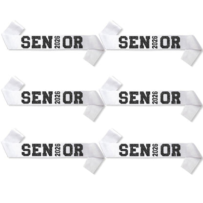 6Pcs White Senior 2027 Satin Sashes with Black Glitter Letters Senior 2027 Decorations - 2027 Graduation Celebrations Sashes - Senior Cheer Sash - Cheerleader Sash - Class Competition Sashes