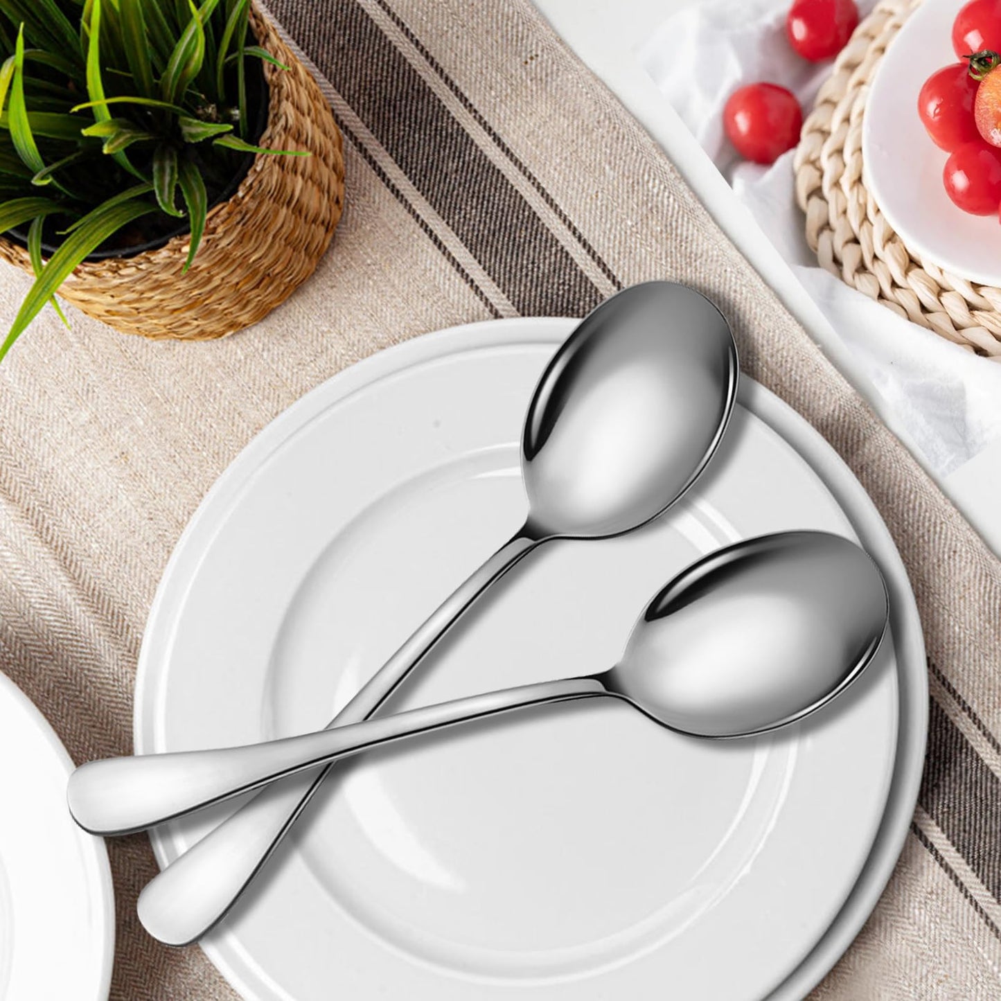 Keyoxy Stainless Steel Serving Spoons Set, 8pc, 10-Inch, Includes 8 Large Spoons, for Parties/Kitchen/Buffet/Catering, Dishwasher Safe