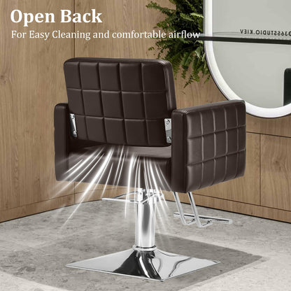 Barber Salon Chair for Barbershop - Load Weight 330 Lbs,Heavy Duty Hydraulic Pump Height Adjustable,360°Swivel with Footrest,Soft Leather with Armrest,Salon Spa,Hair Styling Stylist,Braiding (Brown)