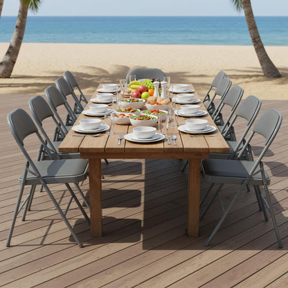 DUMOS 12 Pack Folding Chairs with Padded Cushion and Back - PU Leather Stackable Portable Dining Chairs Set, for Home and Office, Conference, Wedding, Party, Patio, Garden, for Indoor Outdoor, Grey