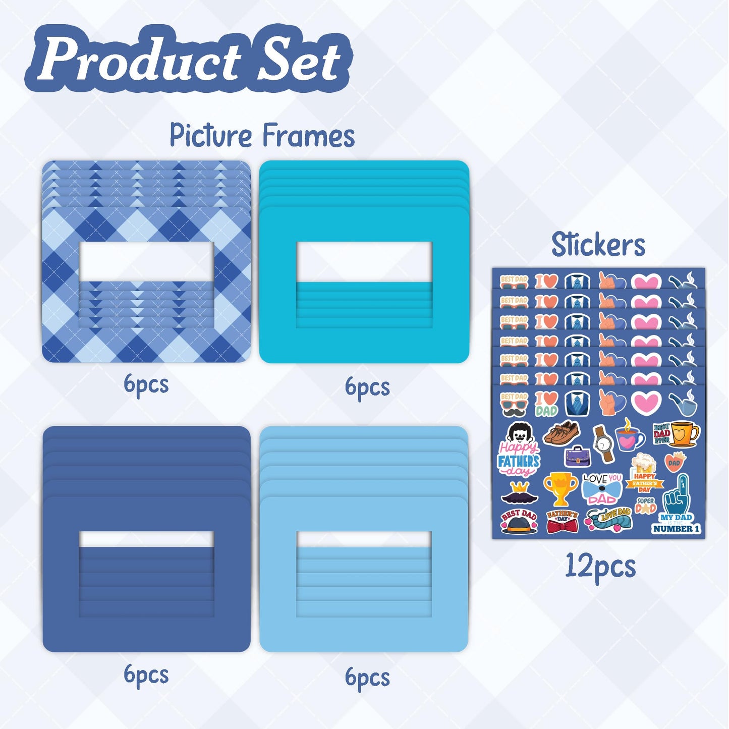 Set 24 Frames Fathers Day Crafts for Classroom with 264 Stickers, Easy DIY Project Fathers Day Gifts Bulk, Manualidades para El Dia Del Padre, DIY Ideas for Dad Kit (Paper Frame, Fit 2.6x4" Photo)