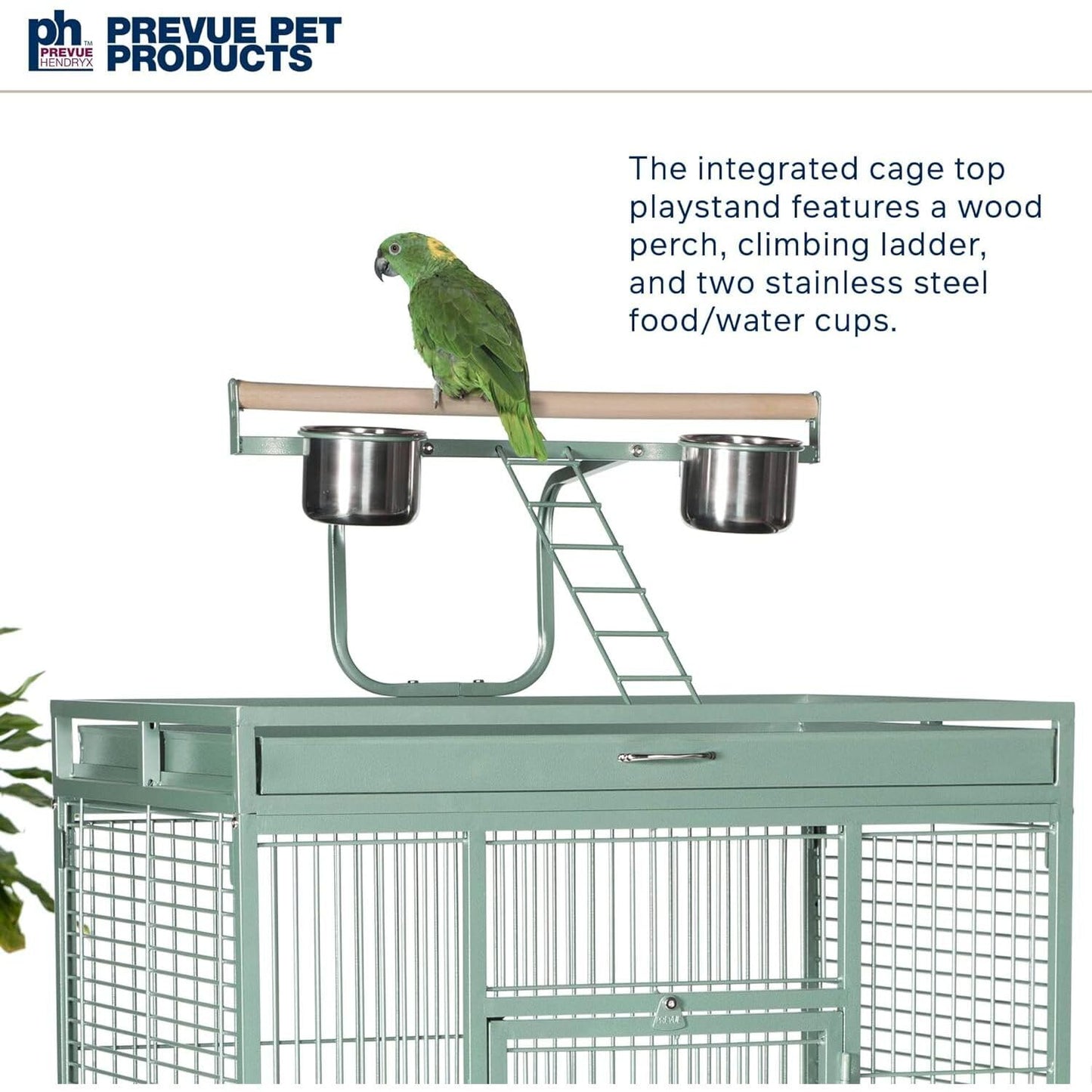 HomeStock Suburban Sophistication Playtop Bird Home with Spacious Design, Durable Materials, Removable Perches Medium/Sage Green