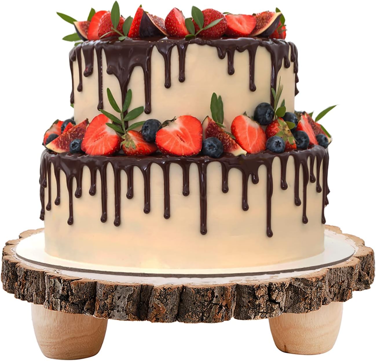 11 Inch Frcctre Wood Cake Stand, Round Wooden Cupcake Pedestal, Paulownia Woods Slice with Legs, Rustic Cake Holder