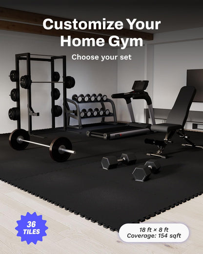 AIRHOP 0.56in Thick 144 Sq Ft Exercise Equipment Mats, 36 Tiles Upgraded Rubber Top with High Density EVA Foam, Large Interlocking Puzzle Gym Flooring for Home Gym, Heavy Weight Workout, 24 x 24in