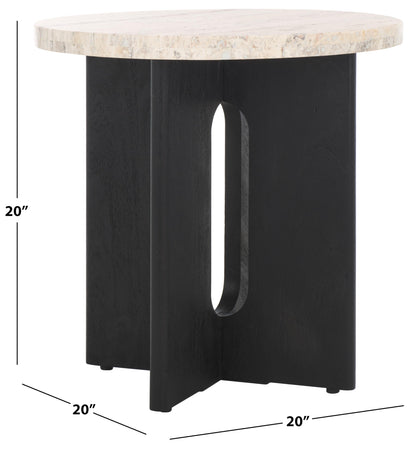 SAFAVIEH Couture Collection Shayne Travertine/Black Solid Wood Accent Table