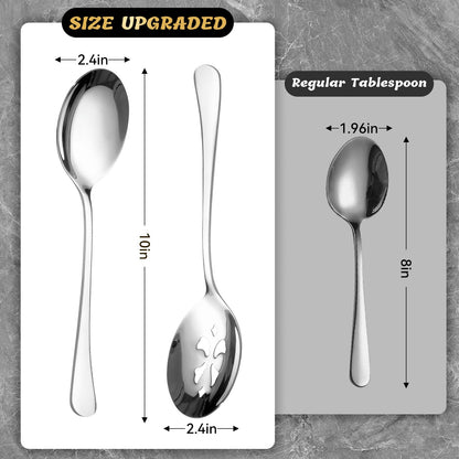 Keyoxy 6 Piece Stainless Steel Serving Spoon Set - 3 Large, 3 Slotted,Dishwasher Safe,10-Inch,for Parties/Kitchen/Buffet/Catering