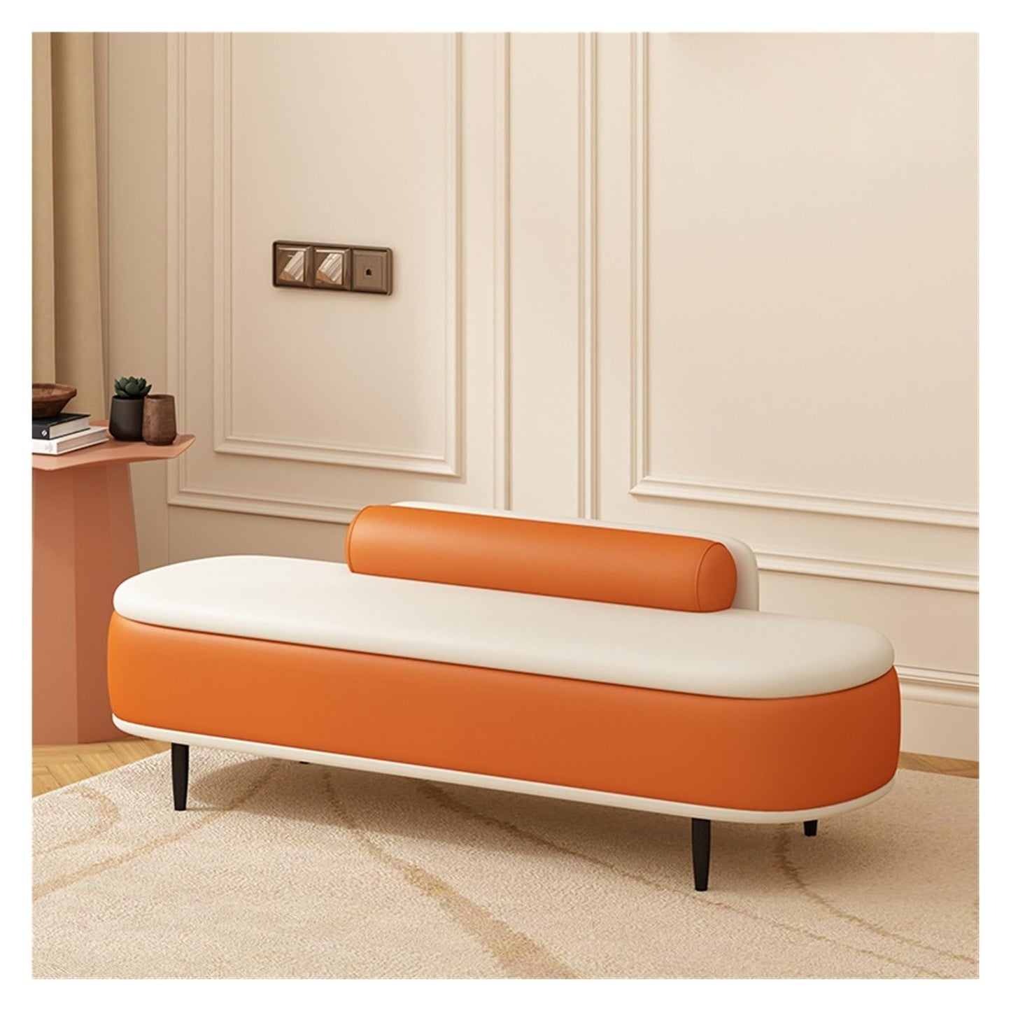 Bedroom End of Bed Bench Storage Bench- Entryway Bench, Ottoman for Bedroom End of Bed,Modern Leather Benche Bedroom Benches for Foot of Bed,Upholstered Bench with Black Legs Ottoman Couch Bench ( Col