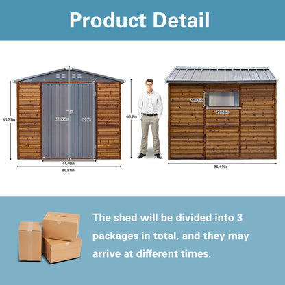 Endark 8x8FT Waterproof & Rust-Resistant Outdoor Storage Shed with Window, Lockable Sliding Doors & Metal Sloped Roof - Ideal for Garden, Backyard, and Patio
