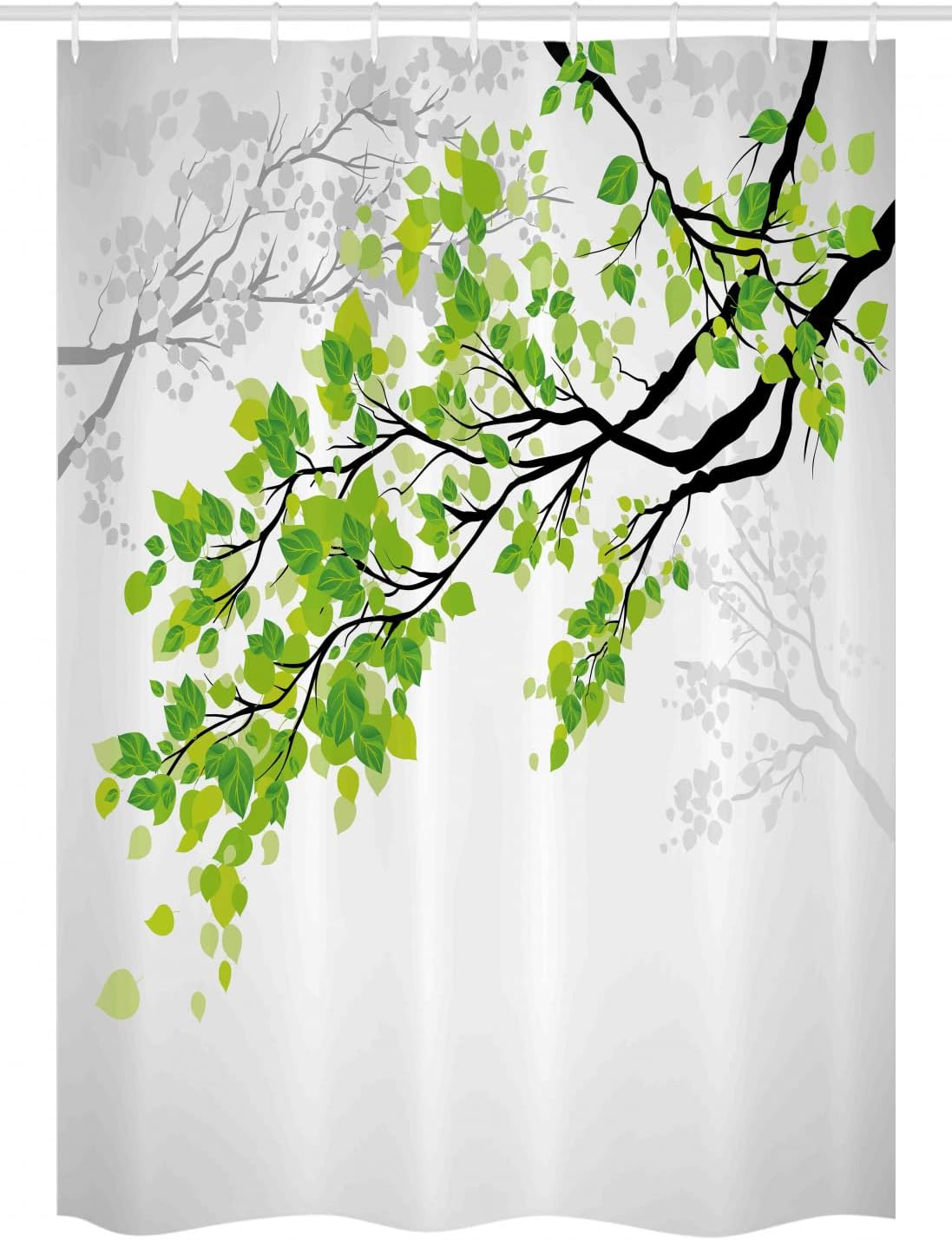 Ambesonne Nature Stall Shower Curtain, Twiggy Spring Tree Branch Leaves Graphic, Fabric Bathroom Decor Set with Hooks,