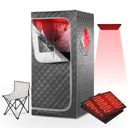 iDOTODO Full Size Portable Personal Infrared Sauna for Home, Personal Home Spa Tent with Remote Control, Heating Foot Pad, Foldable Reinforced Chair （Grey, L33.8 x W 33.8" x H 66.5"