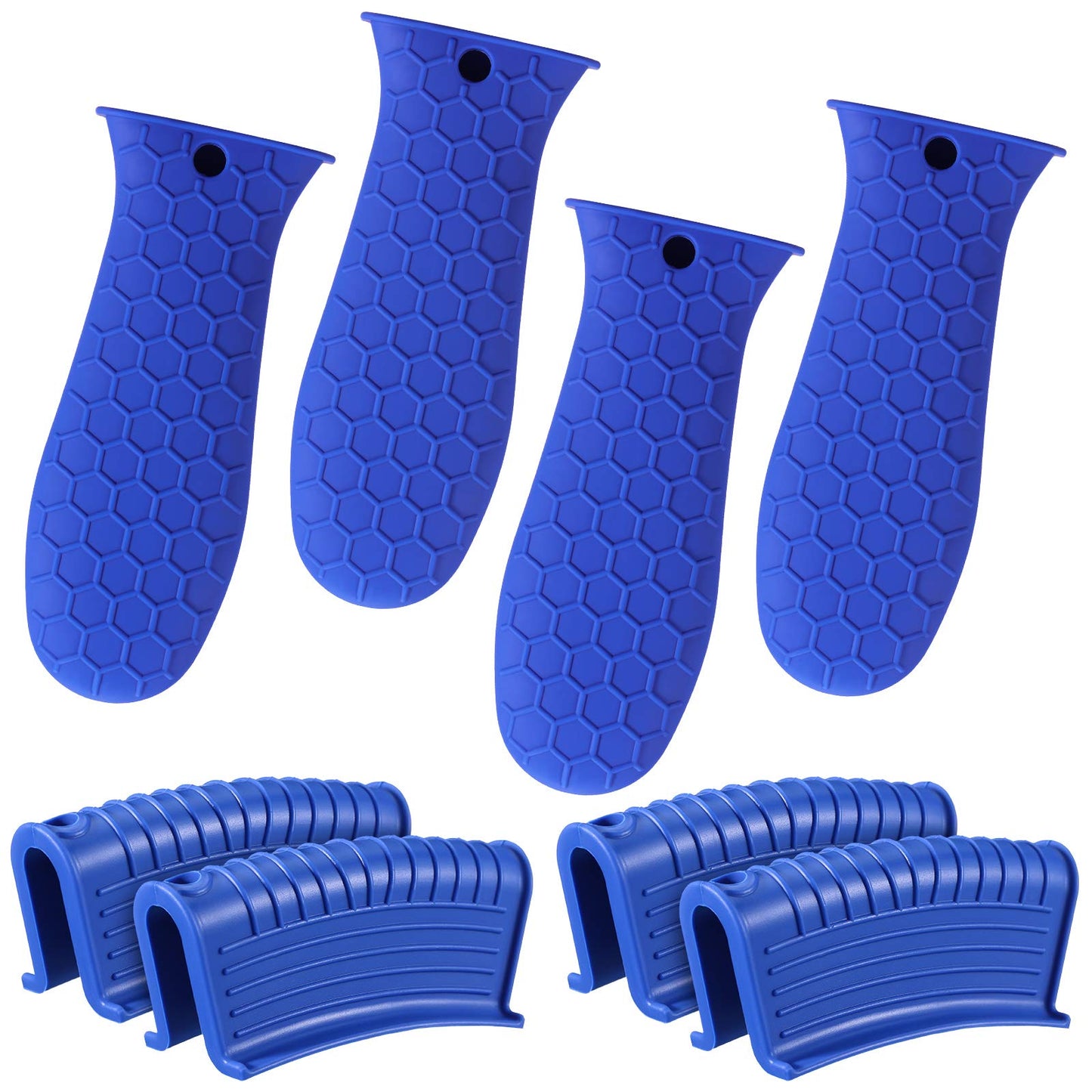 Patelai 8 Pcs Silicone Pot Holders Set Cast Iron Handle Cover Heat Resistant Pot Handle Covers Potholder Non Slip Reusable Pan Sleeve for Frying Pan Kitchen Supplies(Blue)