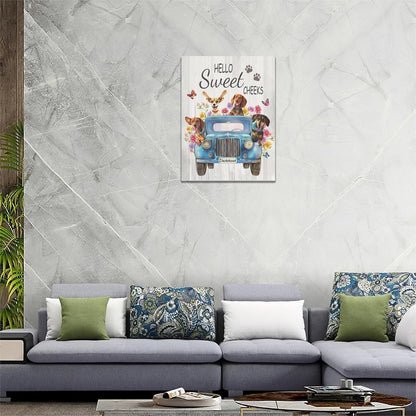 Dachshund Dog Wall Art, Funny Driving Car Pictures, Rustic Sausage Dog Truck Decor for Bathroom Kitchen Living Room