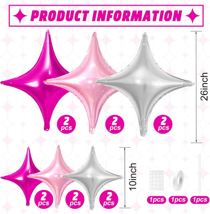 Skiennix Pink Silver Star Balloons - 12 Pcs Foil Balloons in 26 Inch & 10 Inch for Birthday & Anniversary Decor