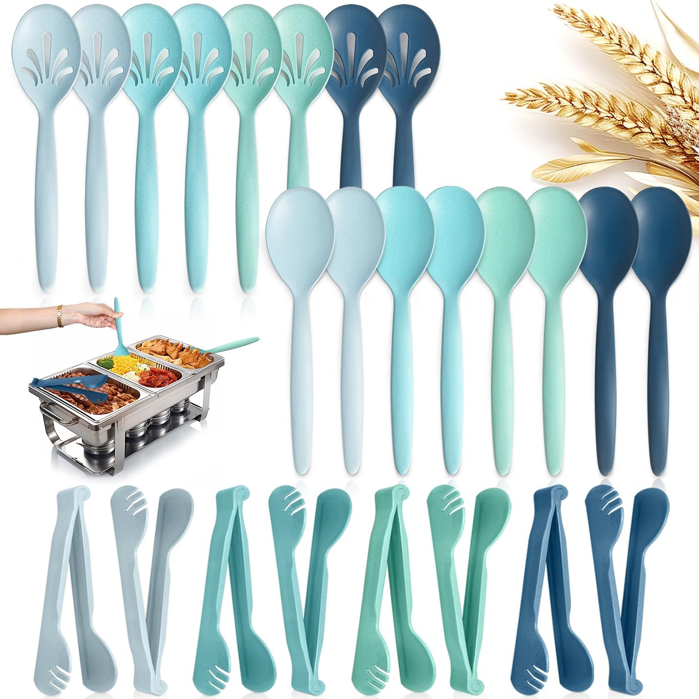 Reusable Plastic Serving Utensils Set of 24, Wheat Straw Large Serving Set for Party Catering