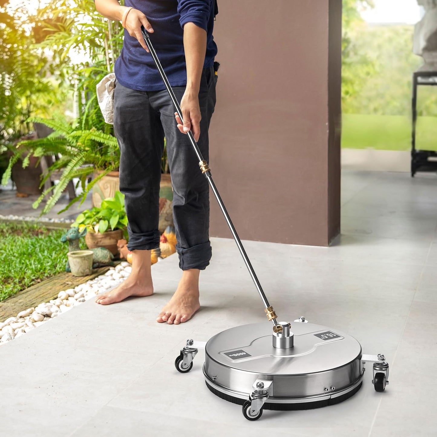 TRELVEX Pressure Washer Surface Cleaner with 4 Wheels 4000 PSI Stainless Steel Housing 1.8 to 3.7 GPM Water Flow Pressure Washer Attachment 1/4" Quick Connector for Patios, Driveways (16.5")
