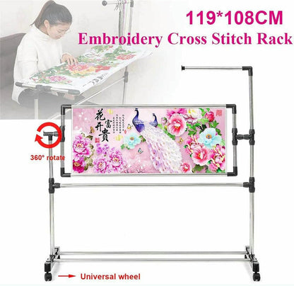 Adjustable Needlework Floor Frame, for Embroidery and Cross Stitch, Standing Craft Stand and Lap Table for Sewing and Art, Convenient Holder for DIY Projects~/