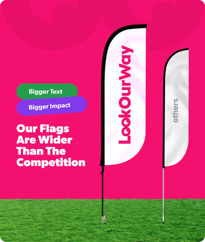 LookOurWay Feather Flag Pole Kit 3-Pack Bundle - 7ft Tall Grand Opening Advertising Banners with Poles and Ground Spikes - Open Red/White, Now Open Red/Yellow, Welcome Red/Blue