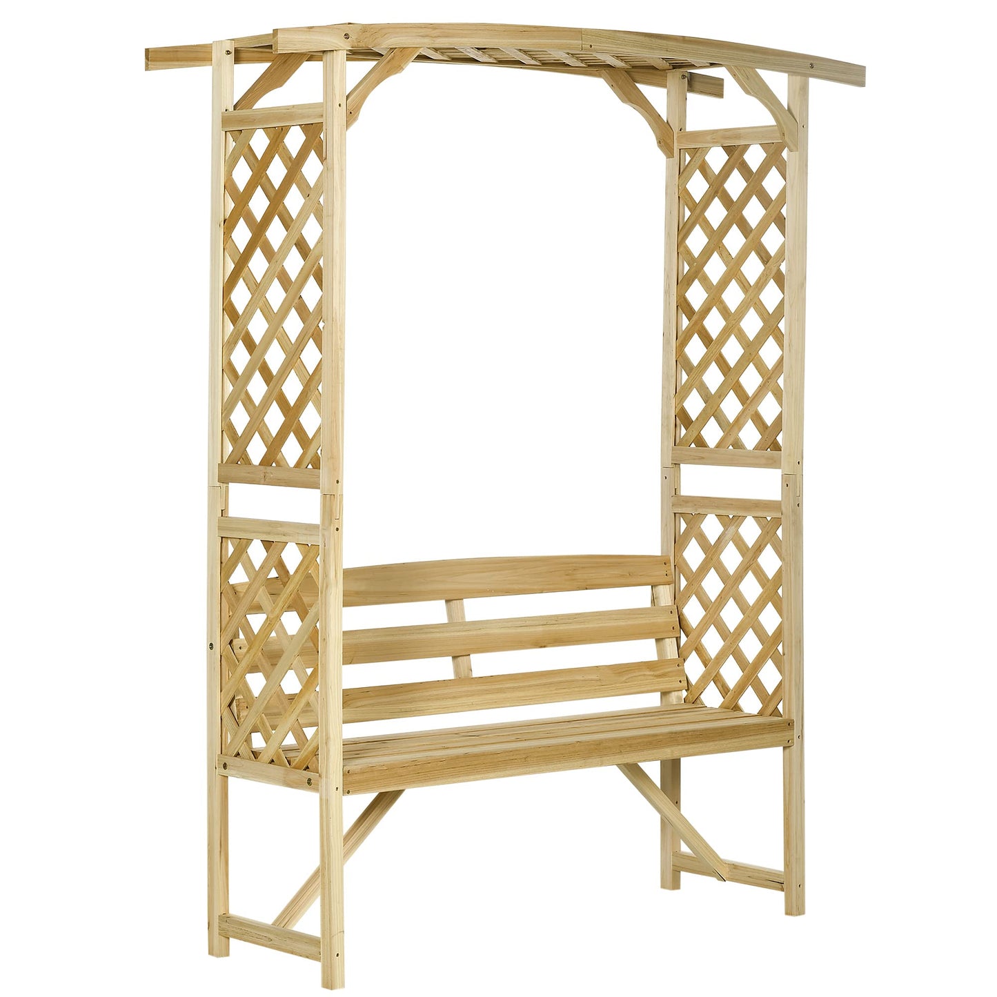 OVX Patio Garden Bench Arbor Arch with Pergola & 2 Trellises, 3-Seat Natural Wooden Outdoor Bench for Grape Vines & Climbing Plants – Backyard Decor, Natural