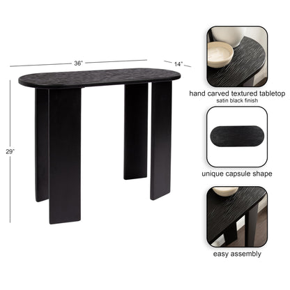 Kate and Laurel Yesenia Modern Capsule Mango Wood Console Table, 36 x 14 x 29, Black, Transitional Decorative Entryway Table with Textured Tabletop Design for Entry Decor Option