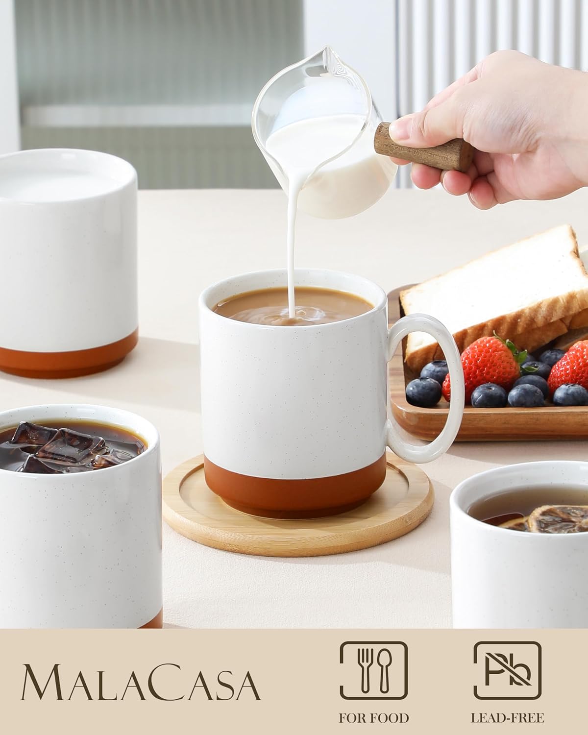16oz Set 4, MALACASA Ceramic Coffee Mugs of Stackable Coffee Cups with Straight-Sided Design, Mugs for Coffee, Latte