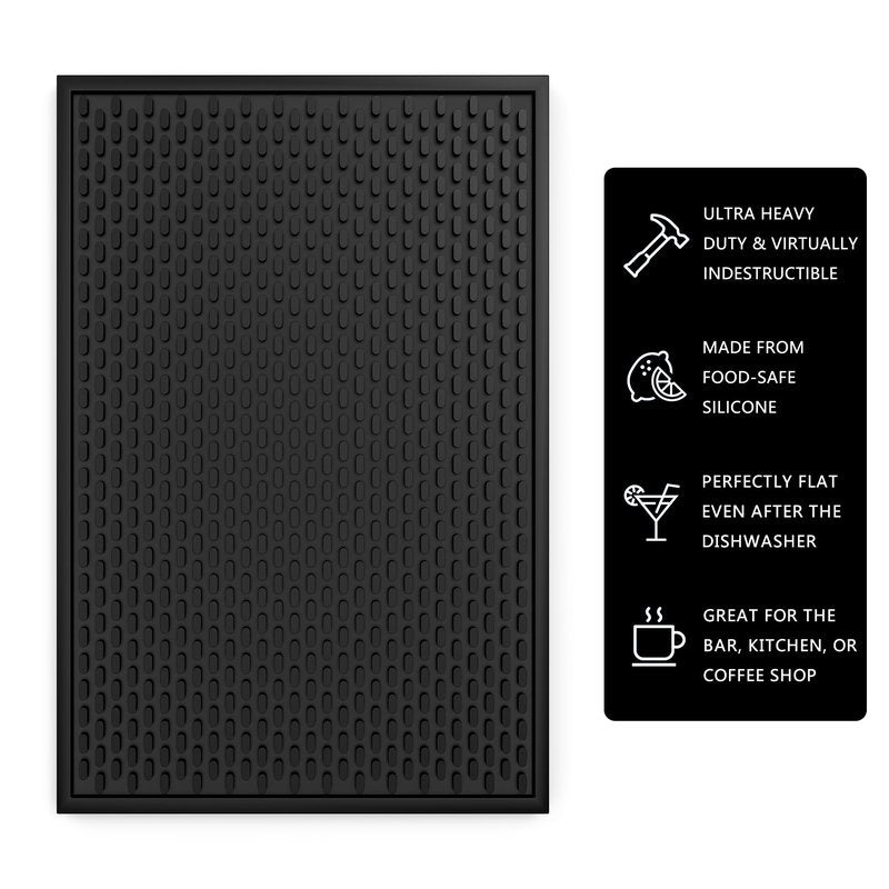 AXIESO 2 Pack Silicone Bar Mat - 1/2 Inch Thick Heat-Resistant and Food Safe Drip Mat - Spill Mats for Counter Top - Kitchen Service Mat, Coffee Bar, Restaurant - Drying Mat - 18 x 12 Inches