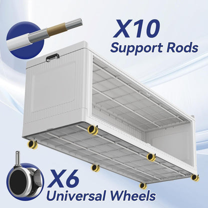 QAVAHIDUS 1280QT Storage Bins with Lid Extra Large Stackable Closet Organizer Plastic Container Box, 320Gal 4-Tier Collapsible Cabinet with Wheels and Doors for Living Room Kitchen Office Dorm, White