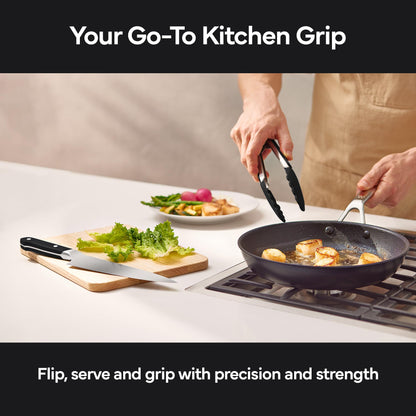 Misen Kitchen Tongs - Dishwasher Safe, Heavy Duty - Precision Silicone-Tipped Grilling Tool - Heat Resistant, Nonstick Safe - Perfect for Serving and Air Frying- 13 Inch | Black