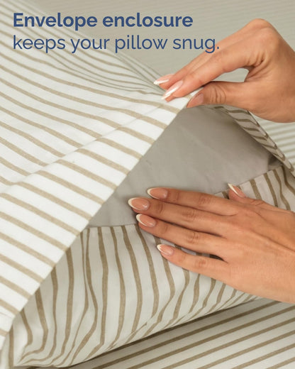 Skiennix Twin XL Sheet Set - Comfy Cooling Bed Sheets with Deep Pockets - Oeko-Tex Beige Stripes