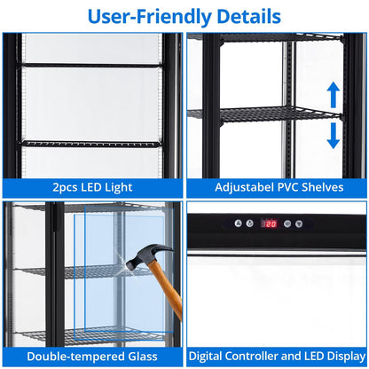 10.5 Cu.Ft Refrigerated Display Case, Floor-Standing Display Refrigerator with LED Light and Adjustable Shelves, Commercial Display Fridge with Casters for Cakes, Coffee, Bakery, Supermarkets, Store