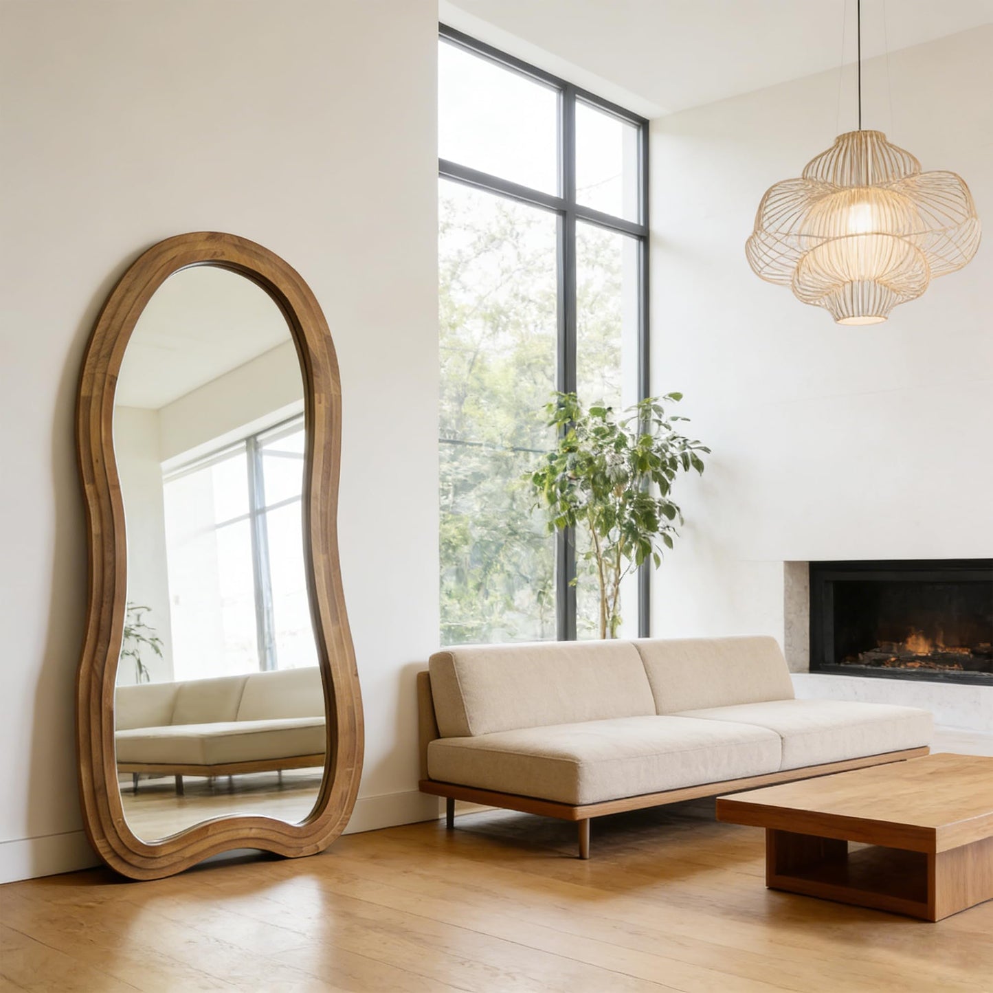 DAOYIJIAJU Irregular Floor Mirror, 67"x31.5" Large Wavy Mirrors with Triple Layer Solid Wood Frame, Premium Asymmetrical Full Length Mirror for Living Room Entryway Hallway Bedroom, Leaning/Hanging