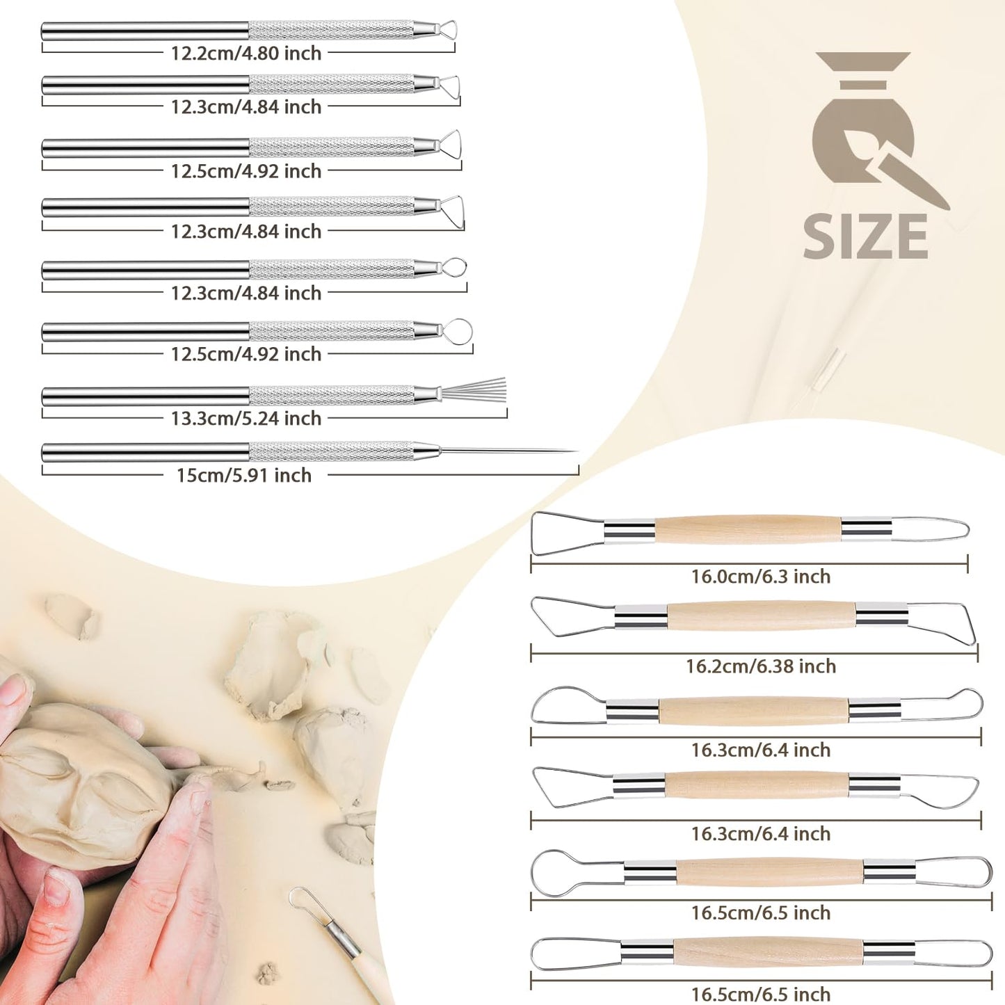 SHENOMAD 14PCS Clay Tools Kit Pottery Modeling Ceramics Polymer Tools Set for Air Dry Clay Carving Molding Pottery Crafting Beginners