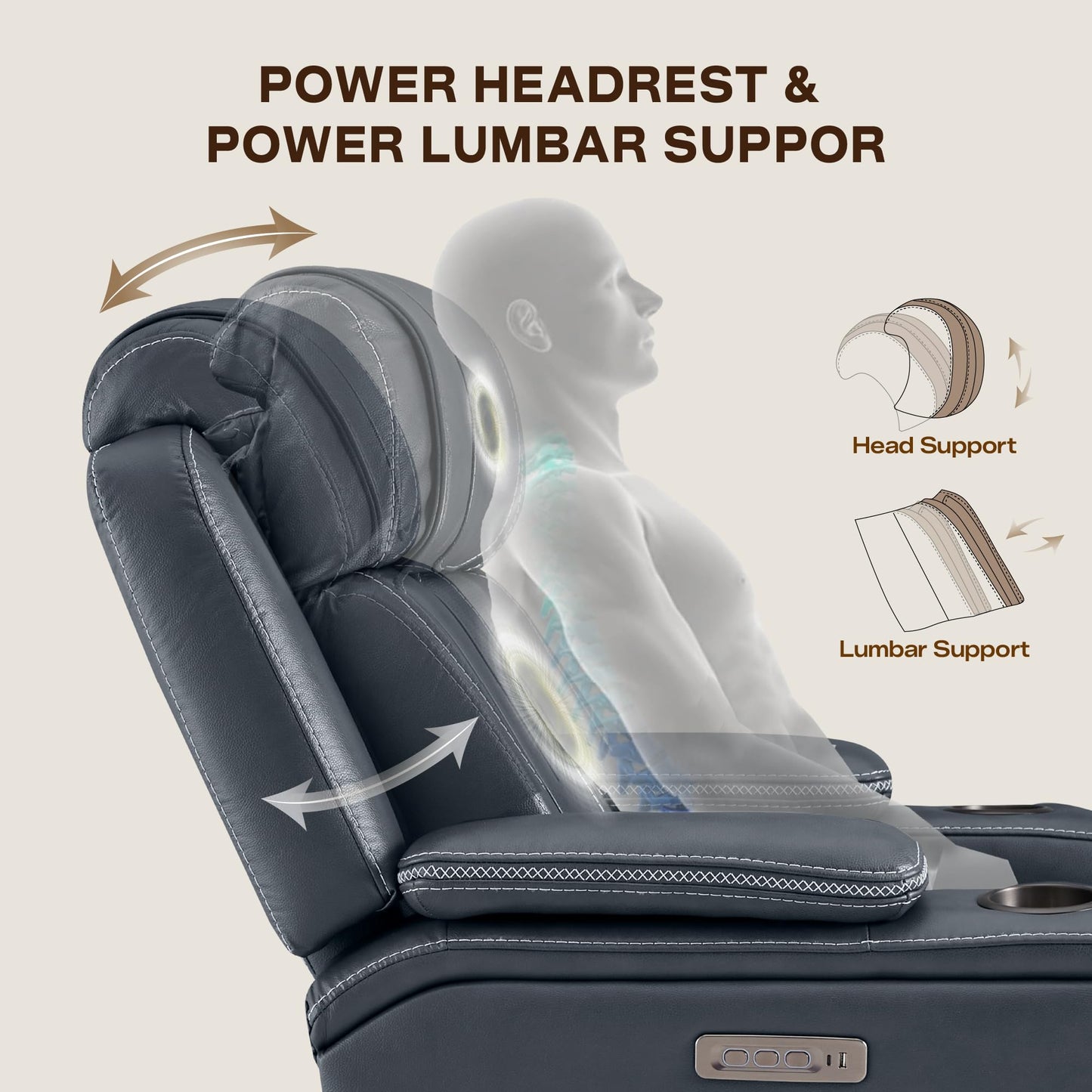 Watson & Whitely Super Zero Gravity Recliner Chair, Oversized Genuine Leather Electric Recliner W Power Adjustable Headrest & Lumbar Support Hidden Storage for Living Room, Navy Blue