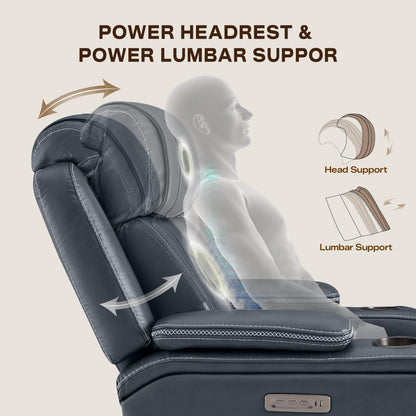 Watson & Whitely Super Zero Gravity Recliner Chair, Oversized Genuine Leather Electric Recliner W Power Adjustable Headrest & Lumbar Support Hidden Storage for Living Room, Navy Blue