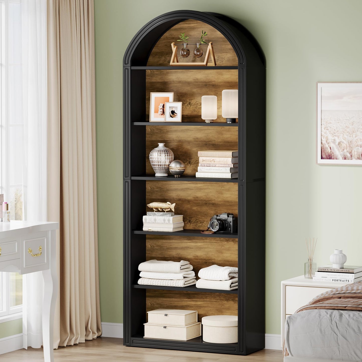 Tribesigns 6-Tier Black Arched Bookshelf, 77.16" Tall Arched Bookcase with Storage Shelves, Floor Standing Open Display Shelving Unit for Living Room, Bedroom, Home Office