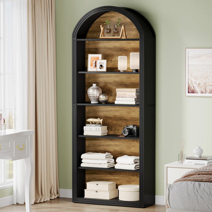 Tribesigns 6-Tier Black Arched Bookshelf, 77.16" Tall Arched Bookcase with Storage Shelves, Floor Standing Open Display Shelving Unit for Living Room, Bedroom, Home Office