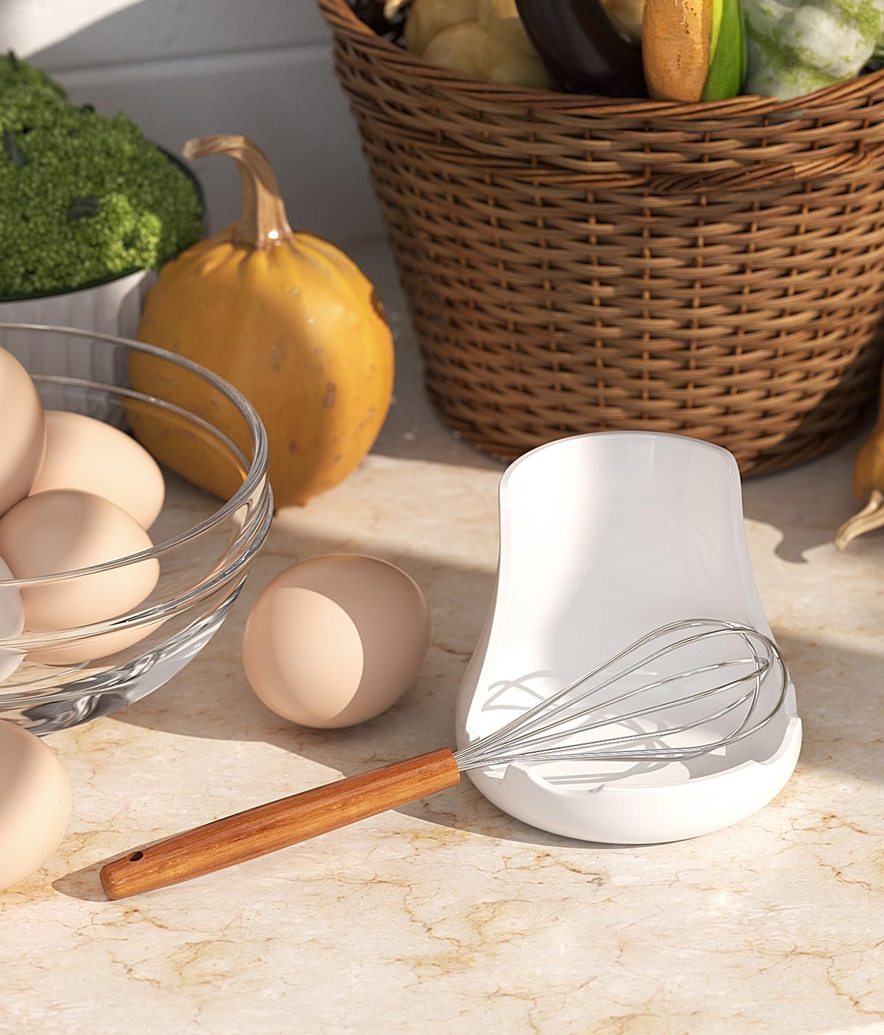 ‌Upright Ceramic Spoon Rest, Matte White Kitchen Cooking Spoon Holder, Stove Top Spoon Rest, 7.1×5.3 inches‌