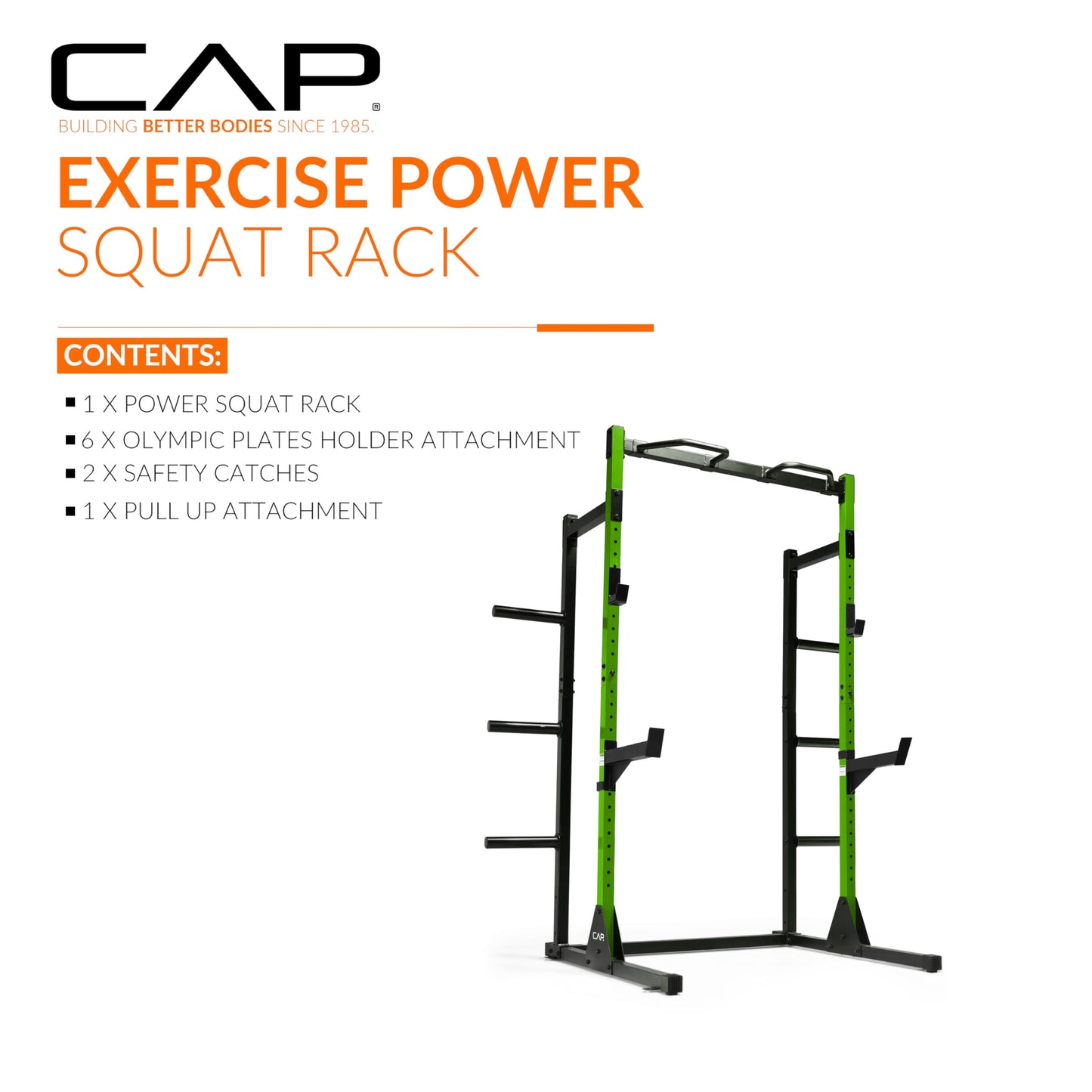 Cap Power Rack with Pull Up Bar & Attachments - Squat Rack & Strength Training Power Cage for Home Gym - Green