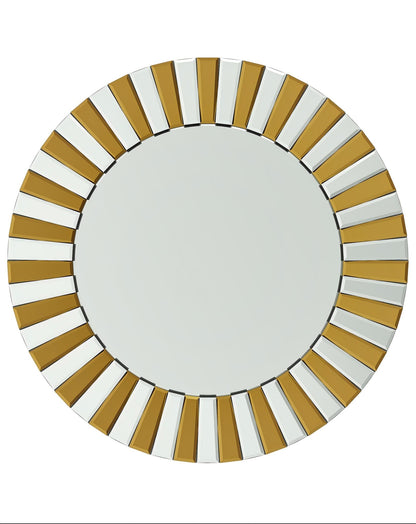 Artloge Round Wall Mirror Decorative Sunburst Silver-Brown Crystal Edge 32 inch