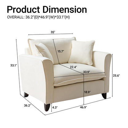 ERYE 46.9" Chenille Upholstered Accent Chair Wide Seat for Living Room Bedroom, Modern Leisure Cushion Armchair W/ 2 Pillows and Removable Cover for Home Apartment Office