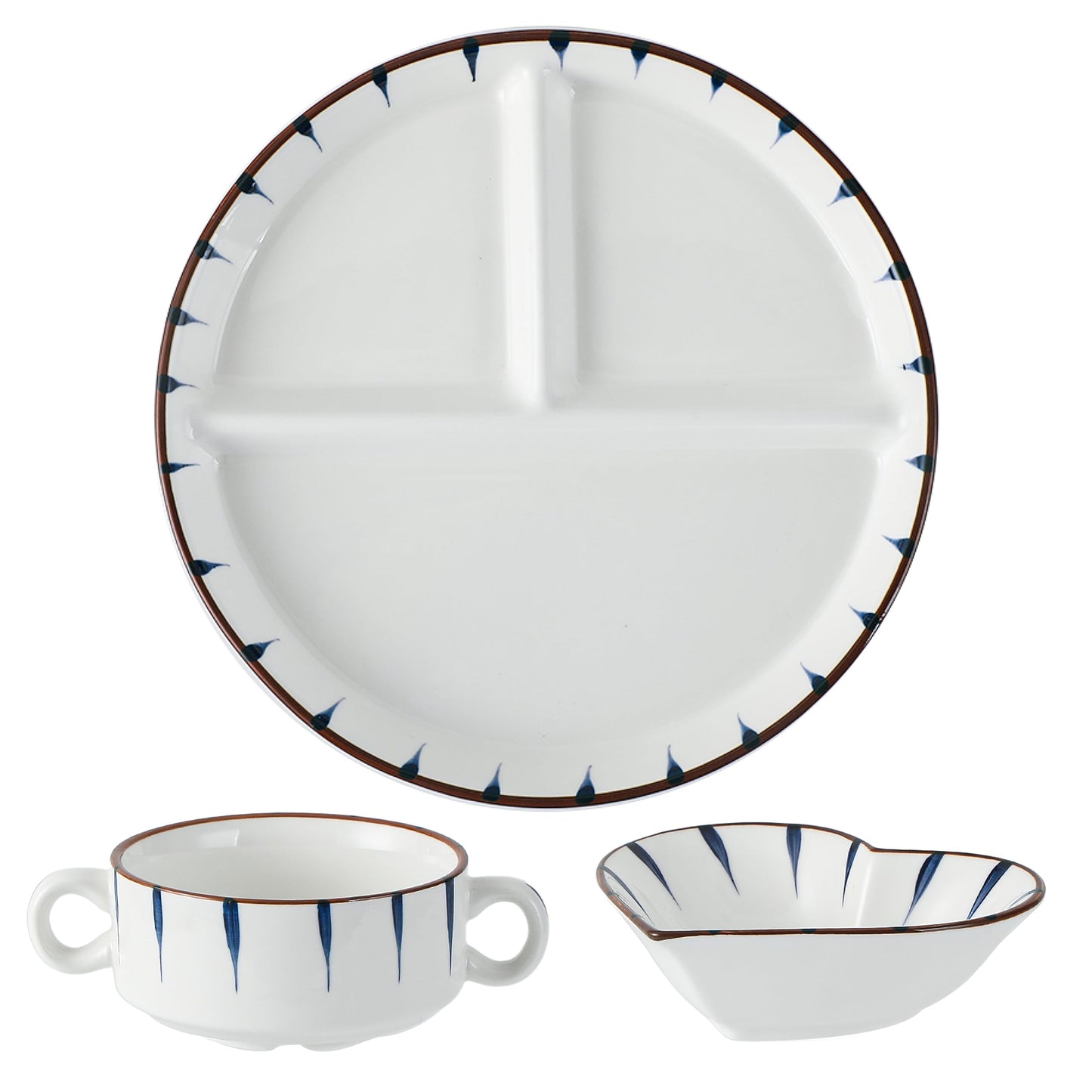 Acyhggi 8 Inch Porcelain Divided Plate Set, 3-Piece Ceramic Dinnerware for Portion Control, Weight Loss, Breakfast, Lunch, Salad - Microwave & Dishwasher Safe