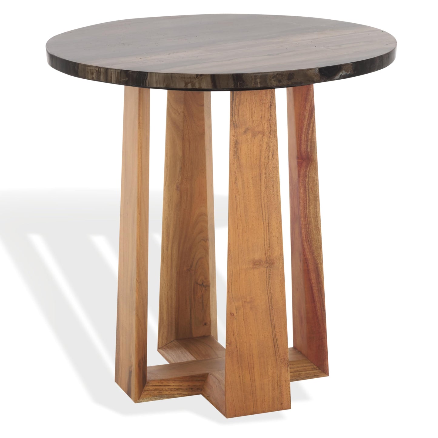 SAFAVIEH Couture Collection - Trenton Brown Marble Accent Table, Round Top with Sculptural Wood Base (SFV9704B)