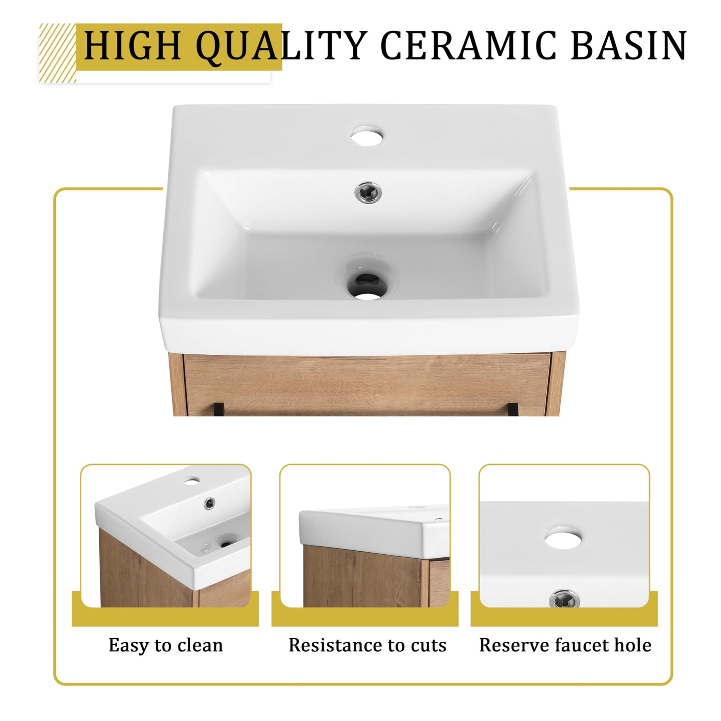KEIKI 18'' Bathroom Vanity Cabinet with Sink, Wall Mounted Floating Bathroom Vanity with Soft-Close Cabinet Door, for Small Bathroom, Imitative Oak