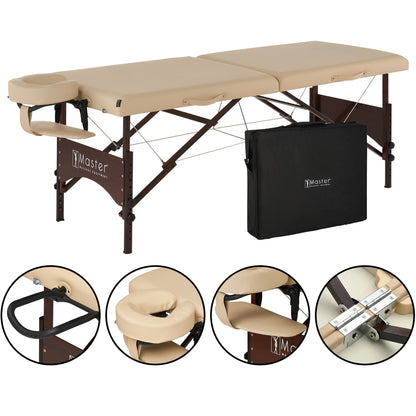 Master Massage 28" Argo Portable Massage Table in Cream with Walnut Legs- Spa Bed for Tabletop Exercise & Massage- Beauty Bed Tattoo Bed- Lash Table